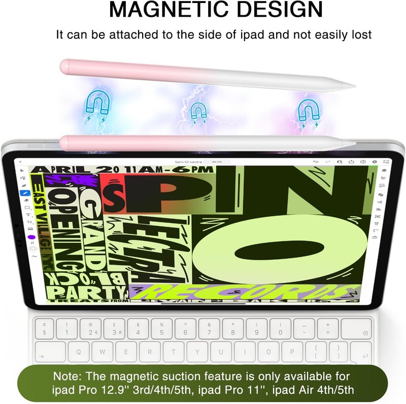 HATOKU Pen for iPad 2018-2025, 15 Mins Fast Charging Pencil 1st Generation with Tilt & Palm Rejection for iPad Air 3/4/5/M2/M3, iPad mini 5/6/7, iPad 6/7/8/9/10/11, iPad Pro 11/12.9/M4/M5 - Pink White - Image 4